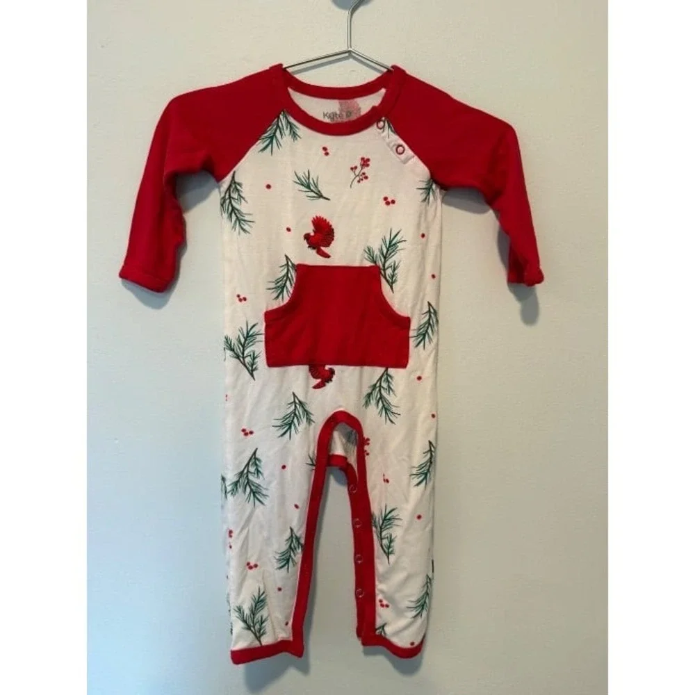 Kyte Baby 6-12 Bamboo Holiday Cardinal Print Romper Coverall Baby One Piece